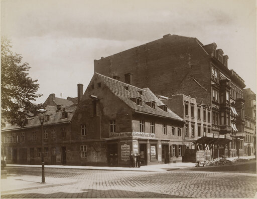 View of the historic corner building Neustaedtische Kirchstrasse 3 end of 1800